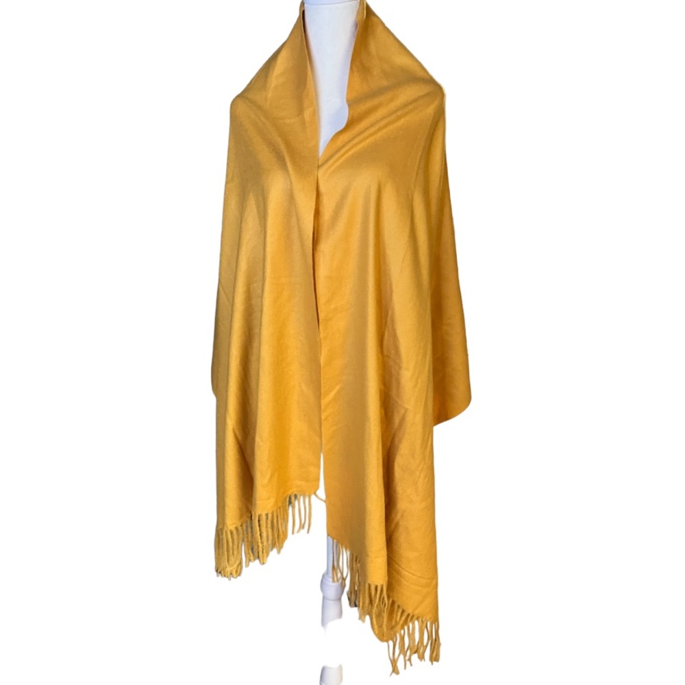 Gohapi Oversized Mustard Fringe Blanket Scarf Wrap Soft Pashmina Style